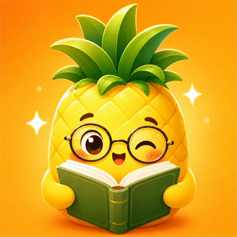 戴眼鏡看小說的鳳梨角色